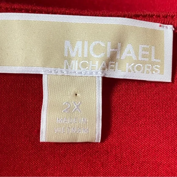 Micheal Michael Kors Womens Top 2X Red Solid 3/4 Sleeve V Neck Tiered Casual P11 - Picture 5 of 6